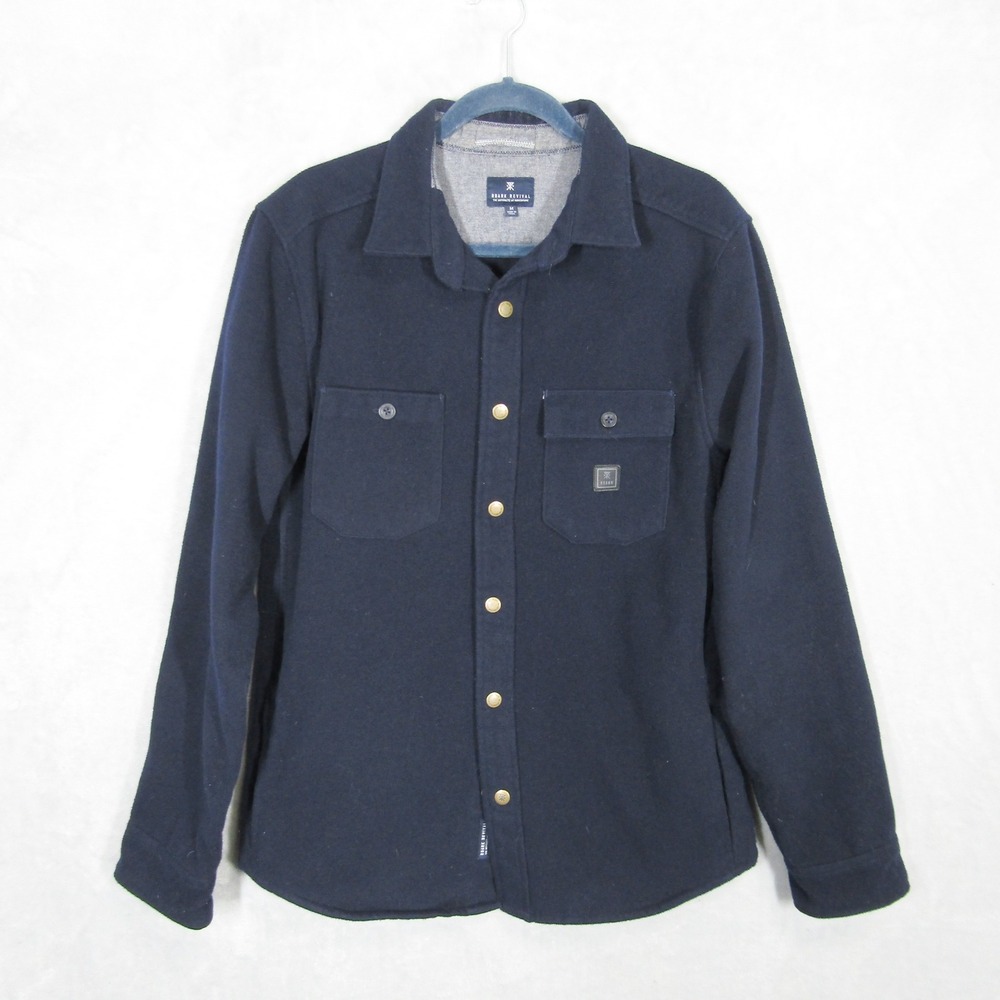 Roark Revival Shirt Jacket Mens Medium Navy Blue Wool Blend Snap Front